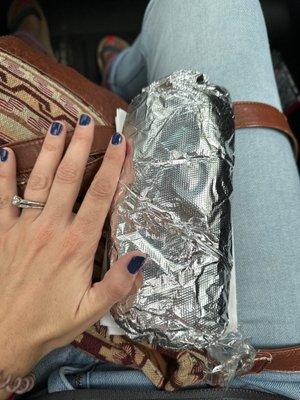 This is the biggest burrito I have ever seen. Hand for scale