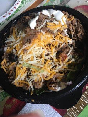 Protein bowl - steak & added mayo on top