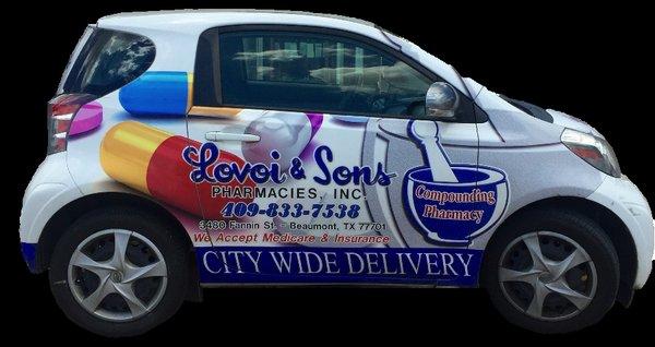 Delivery car. It's always FREE city wide delivery!