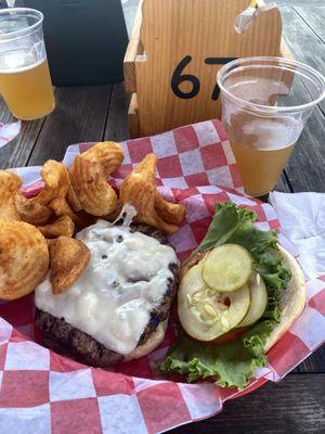 Swiss burger and fries