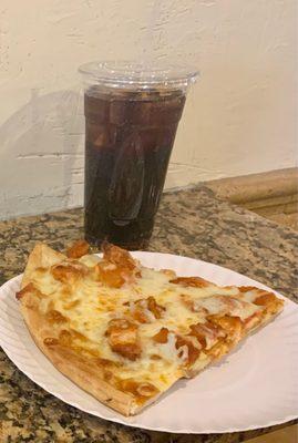 Ice Cold Diet Coke and Buffalo Chicken Pizza Slice!