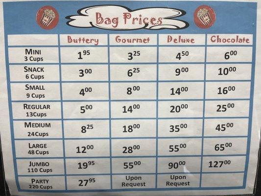 Bag Sizes and Prices...