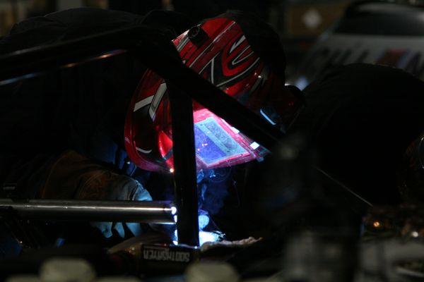 Welding in a roll bar during the Chop Top Challenge Kick off Party 2018