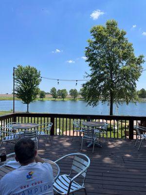 Outdoor dining on their shaded deck