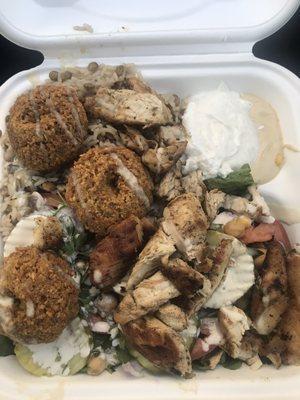 Combo plate: chicken and falafel