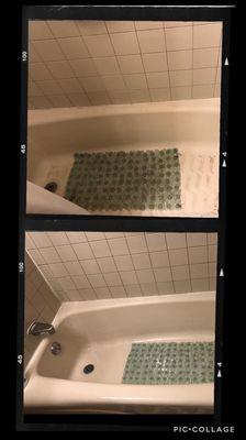 before and after my cleaning in a bathroom!