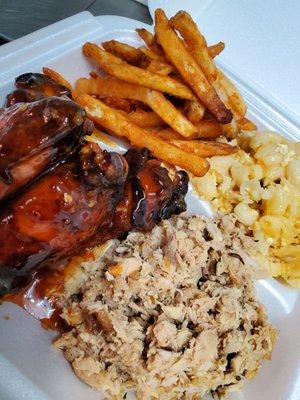 Smoked Wing & pull chicken Combo With Mac and cheese and French fries!!!