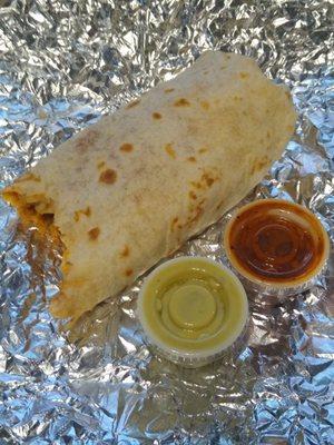 Pollo Burrito! Red and green sauce! We love this place!