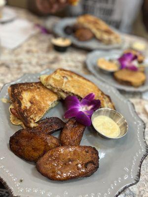 Cuban sandwich with plantains and potatoes