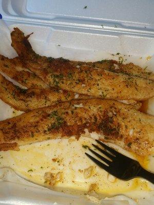 I couldnt even wait to get back to work, eating in the car!  Grilled catfish.