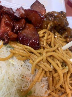 BBQ pork good, noodles saltyyyy, orange chicken was OK