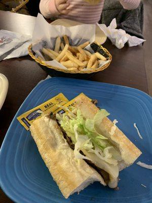 Half of the cheese steak, did not care for the meat used. Fries were very good