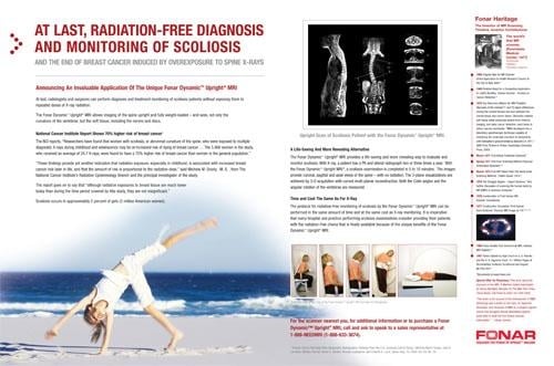 Ad for breakthrough imaging of scoliosis with the world's first Upright MRI.