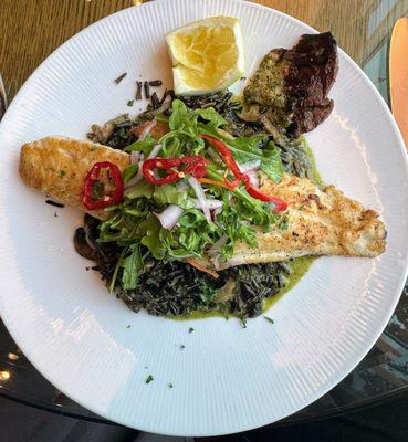 Pan Seared Walleye over MN wild rice ... 10-stars!