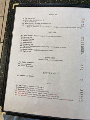 menu updated as of October of 2024