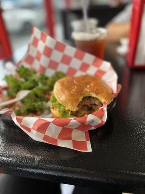 All American Burger Meal with kale salad instead of fries.