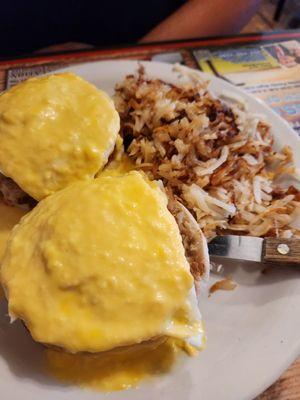 Crab Cake Benedict with hashbrowns