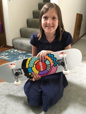 Daughter's first board, from Sublimity Snow & Skateboards