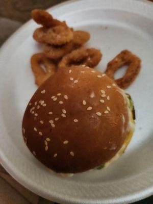 Whopper junior and a large onion ring.