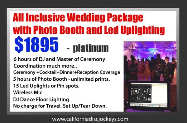 Platinum Package Deals Uplighting, Photo Booth, Disc Jockey.