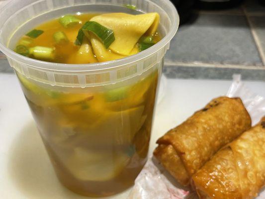 Large wonton soup and 2 shrimp egg rolls. Yum!!