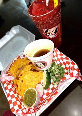 Quesa Birria tacos, consome, and a sandia fresca loaded!