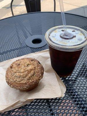 Blueberry streusel muffin and iced coffee