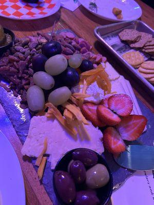 Large Charcuterie board. Note the diced mystery meats.