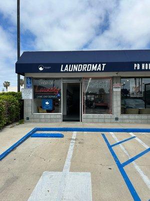 Front entrance of Clean Waves Laundry on Grand Ave. in Pacific Beach, San Diego.