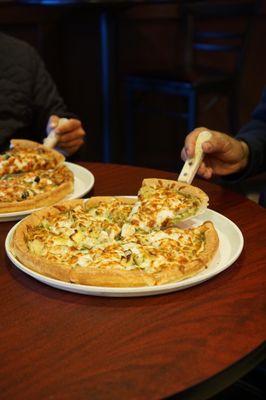 Chicken Artichoke and Pesto pizza