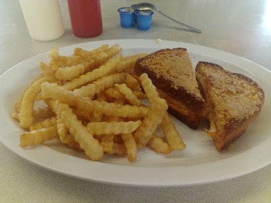 The special of the day an extreme grilled cheese sandwich and fries