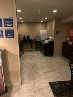 Front desk and breakfast area at the Cobblestone Inn and Suites at Ambridge, PA.