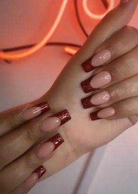 Red glitter French tip GEL X