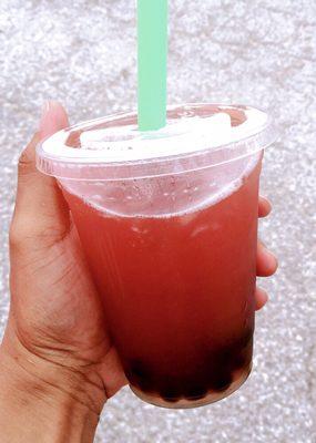 Raspberry Green Tea With Boba.