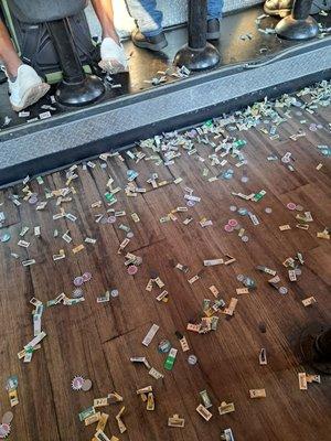 Pull tabs all over the floor, kind of fun.