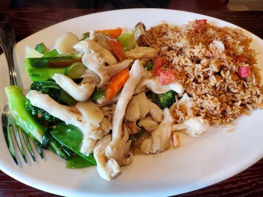 Chicken and veggies with fried rice