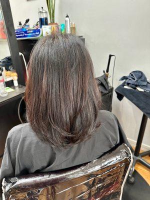 Back of hair after Victor's root touch up and hair cut. I love how he layered the back to make it look fuller.  ‍