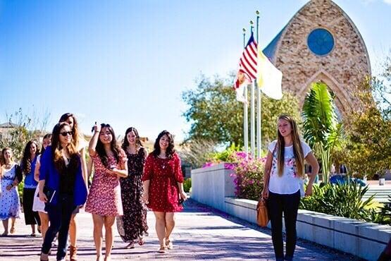 Students roaming the beautiful campus of Ave Maria University