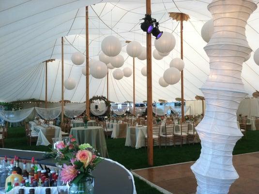 Srerry Tent, Chiavari Chairs, Paper Lantern Lighting, Parquet Dance Floor, Linen