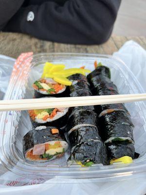 We got kimbap from hmart and ate it on their beautiful roof!