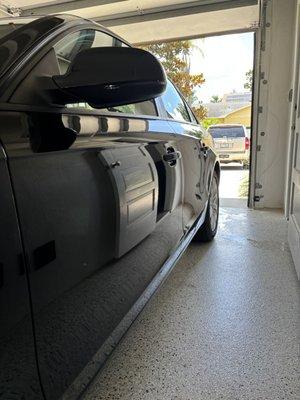 Side gloss effect on Audi (car was treated with bead solution to prevent hard water spots from forming.