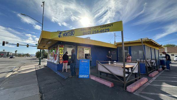 Store Front of El Nortenos - Walk up and order. Sit in or Take-out.