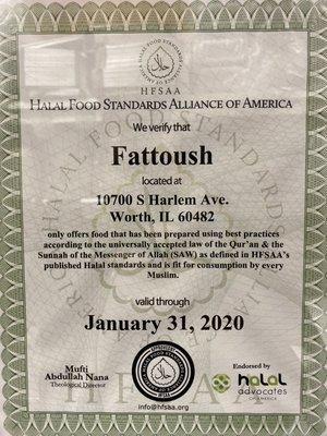 Halal Food Standards Of America Certificate