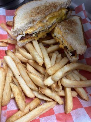 Breakfast sandwich with fries