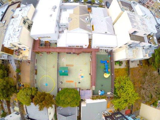 Birds eye view of the large outdoor play area