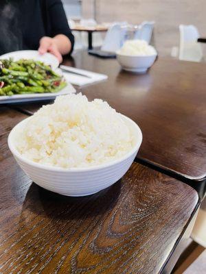 The individual bowls of rice are huge