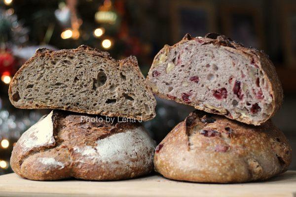 Inside of 5 Grain Levain ($8) and Cranberry Walnut Levain ($8)