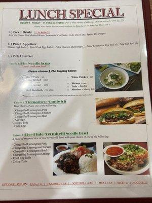 Lunch Special menu