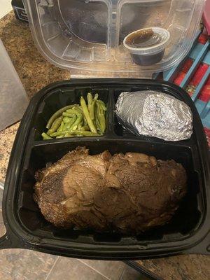 Roast Prime Rib, green beans, potato. (Au Jus sauce comes with order)