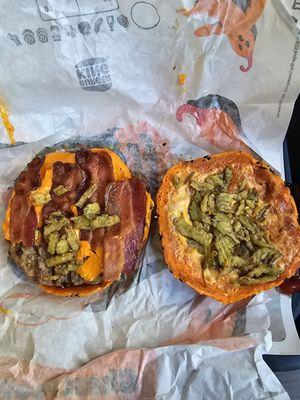 Ghost Pepper Whopper interior with jalapeno crispy pieces,bacon,and ghost cheese sauce